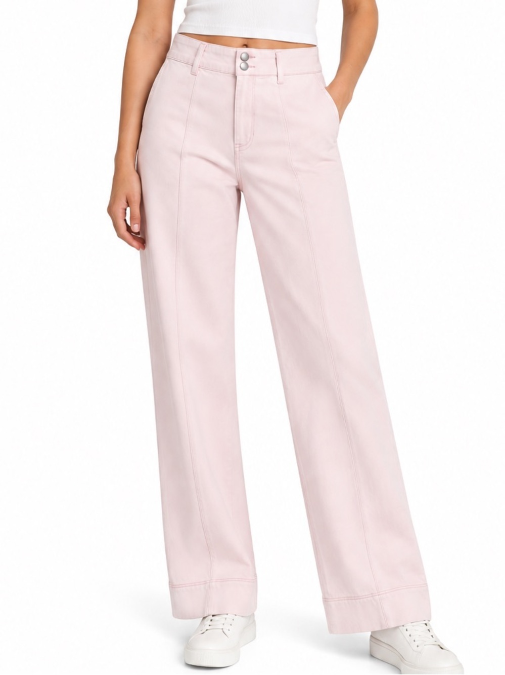 H&M Pale Pink Wide Leg High Rise Pants Trousers Size 6